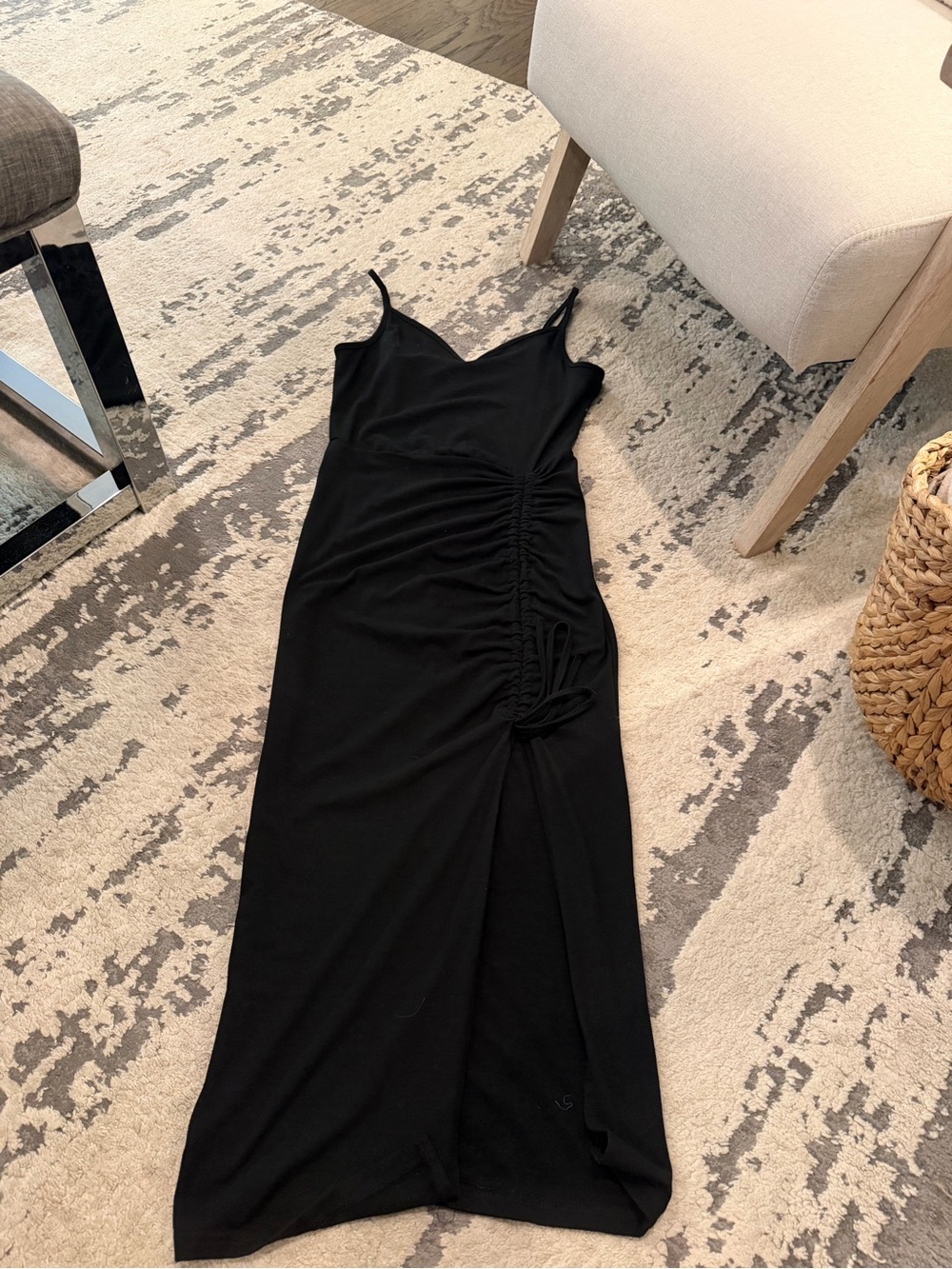 SHEIN Black Ruched Side-Tie Midi Slip Dress